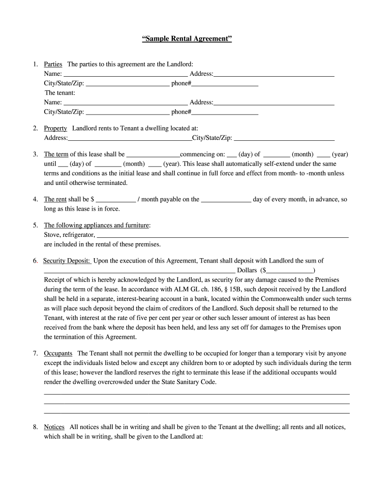 Printable Basic Rental Agreement  Form
